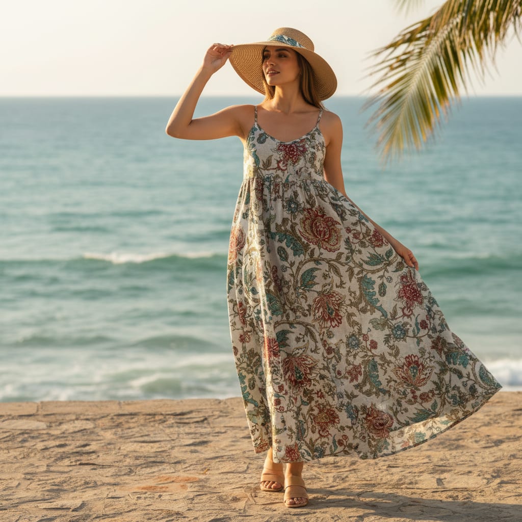 Linen Fabric with Floral Print