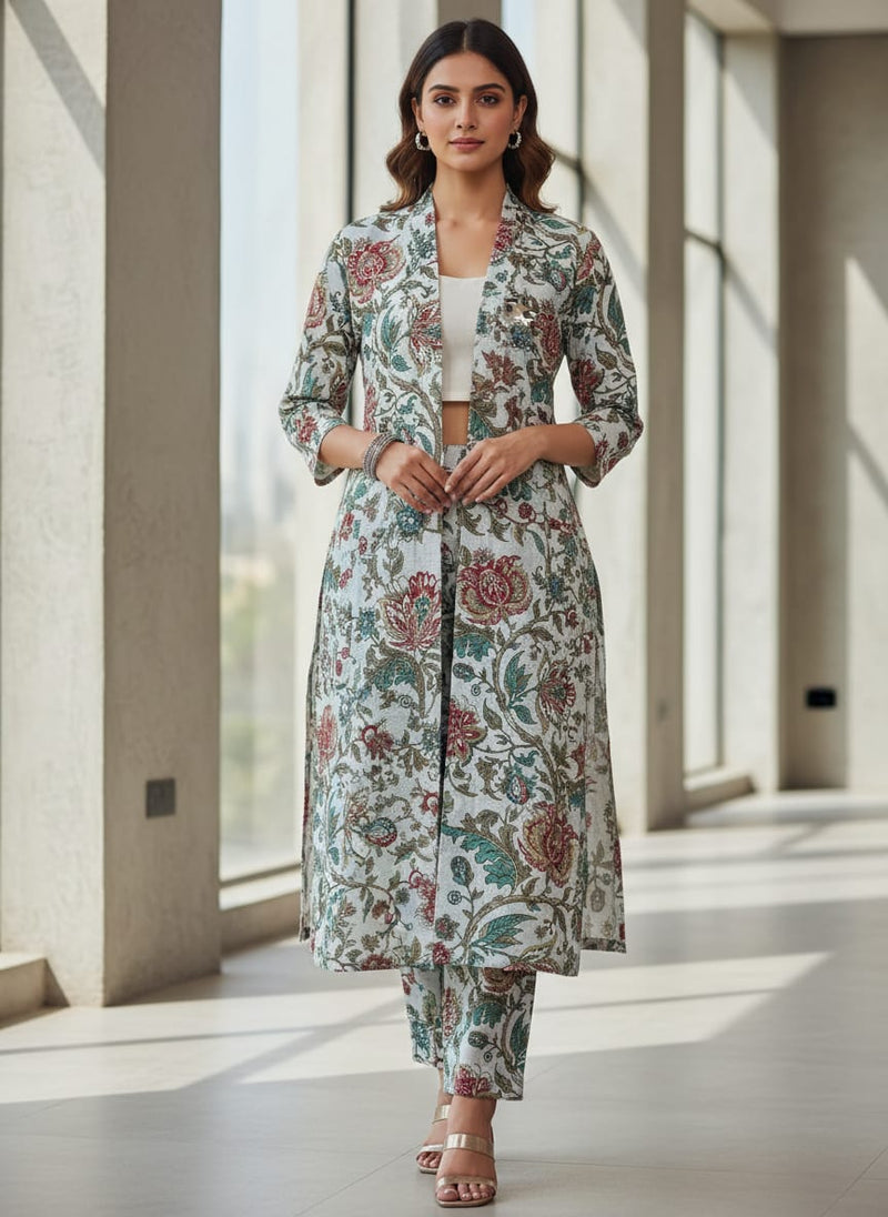 Linen Fabric with Floral Print