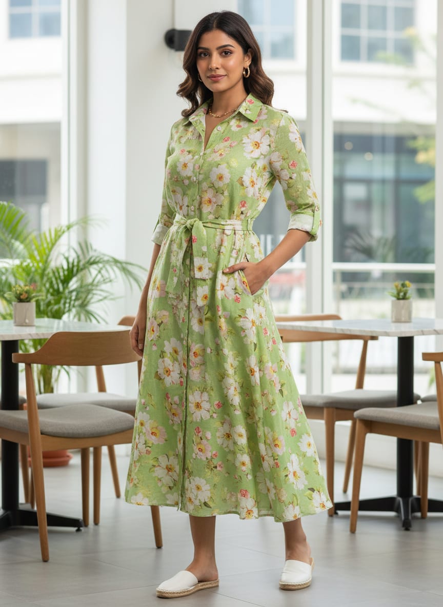 Linen Fabric with Floral Print