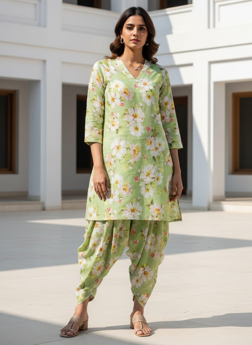 Linen Fabric with Floral Print