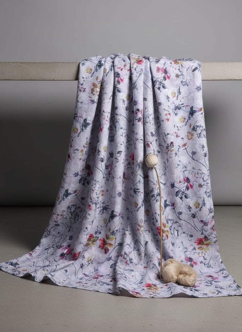 Lilac Floral Printed Linen Fabric