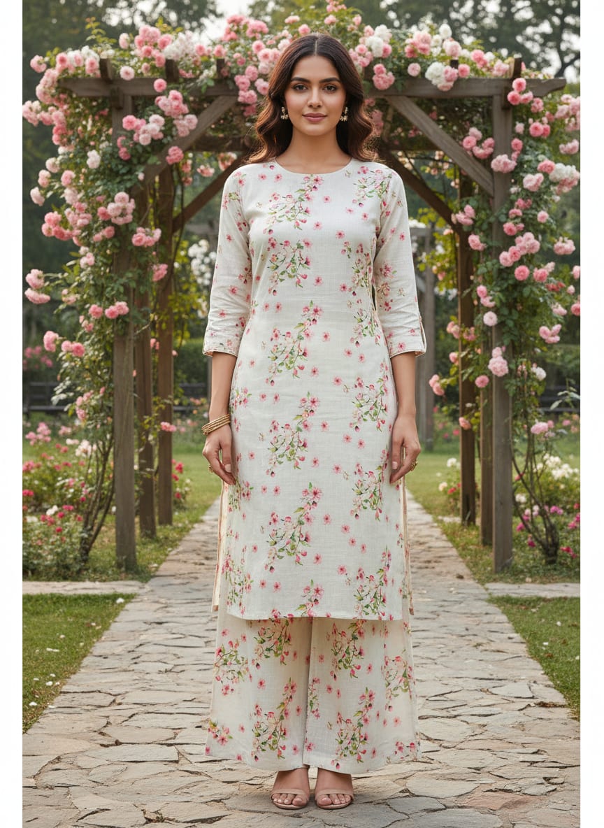 Pink Floral Printed Linen Fabric