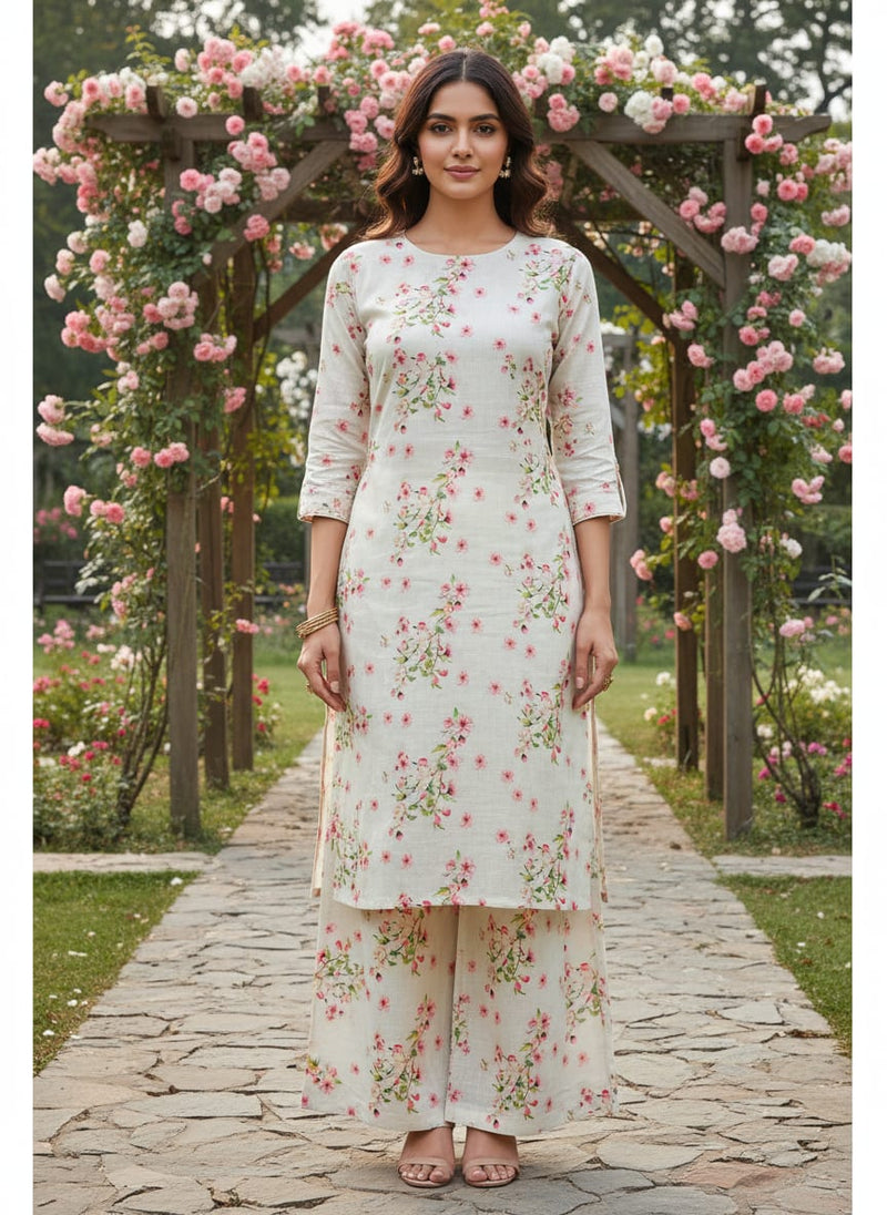 Pink Floral Printed Linen Fabric