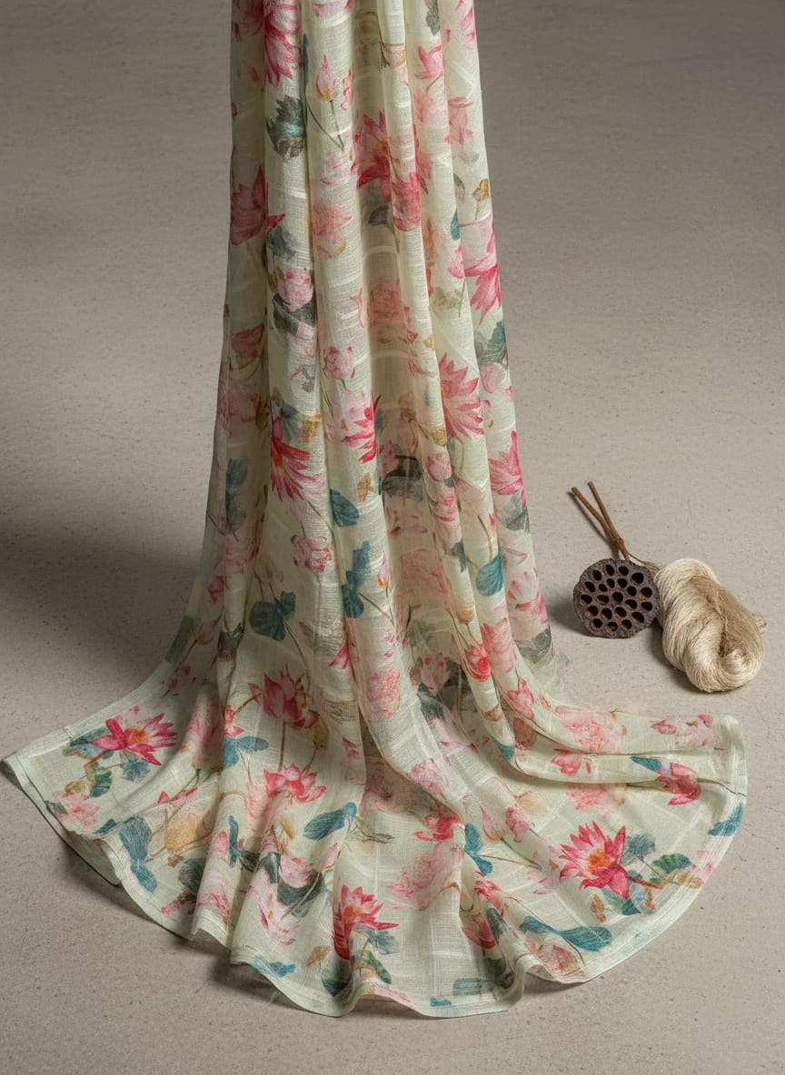 FAB VOGUE Studio Digital Printed Linen Fabric - Floral Green