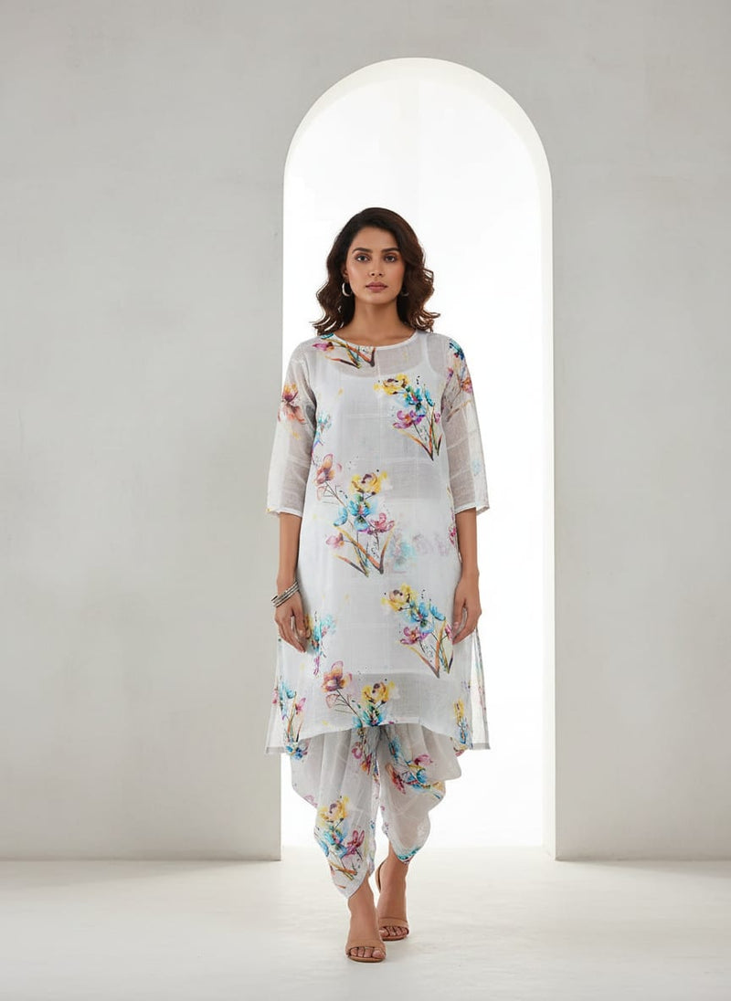 FAB VOGUE Studio Digital Printed Linen Fabric - Watercolor Floral on White