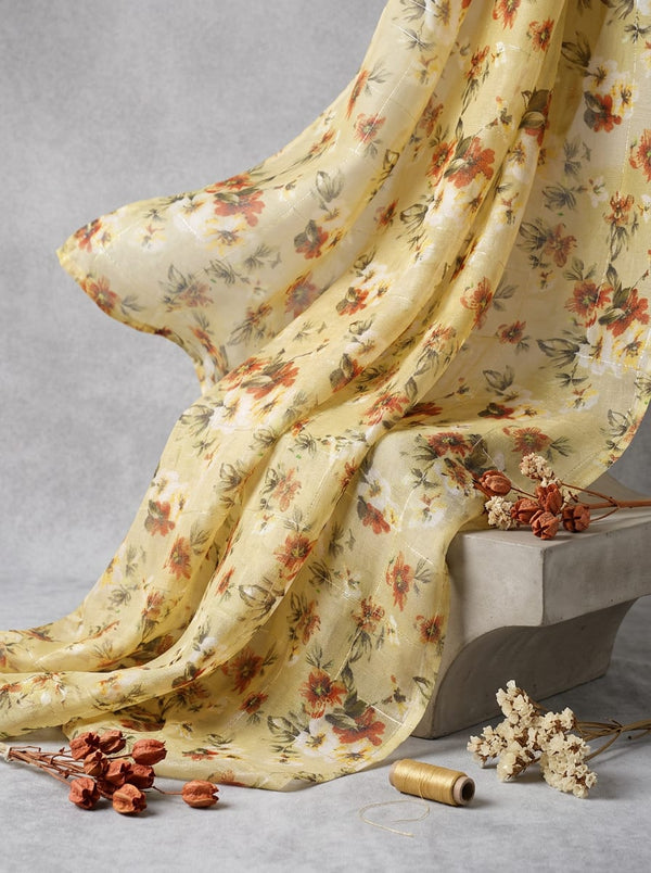 Yellow Vintage Floral Check Linen Digital Printed Fabric - Fabric Editorial Studio Flatlay Lookbook - POLI-CH-TA012278-110