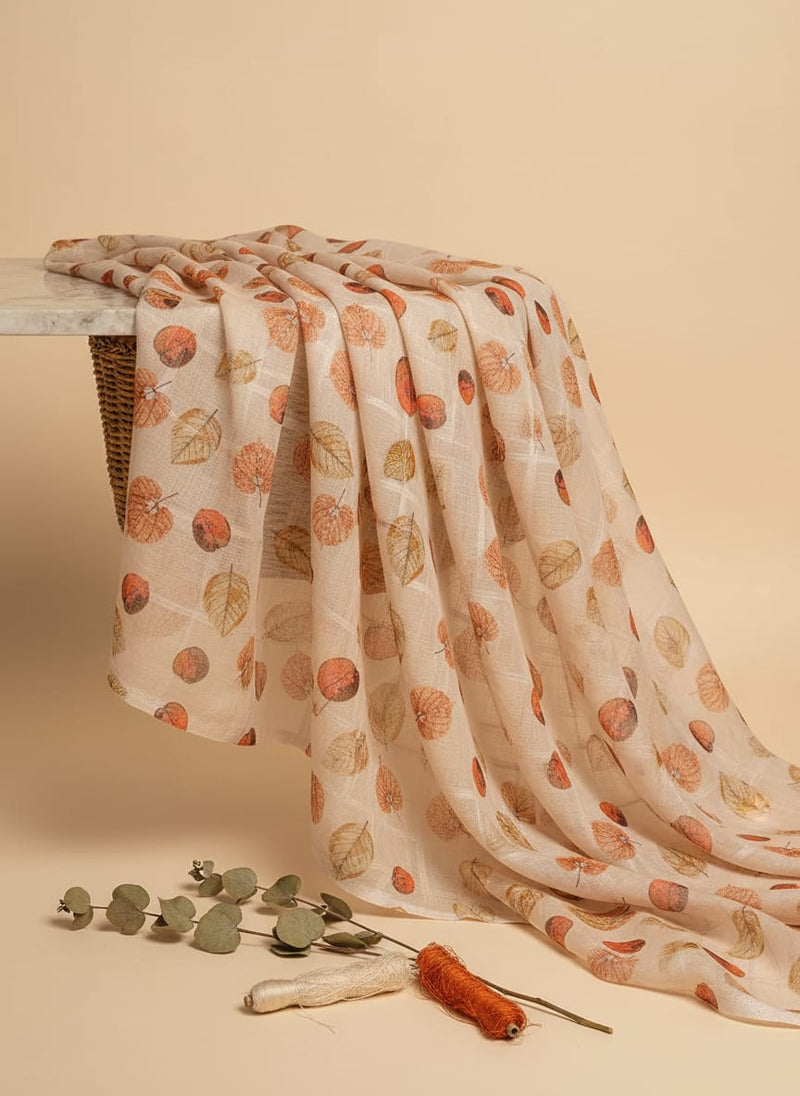 FAB VOGUE Studio Digital Printed Linen Look Polyester Fabric - Beige Autumn Leaves