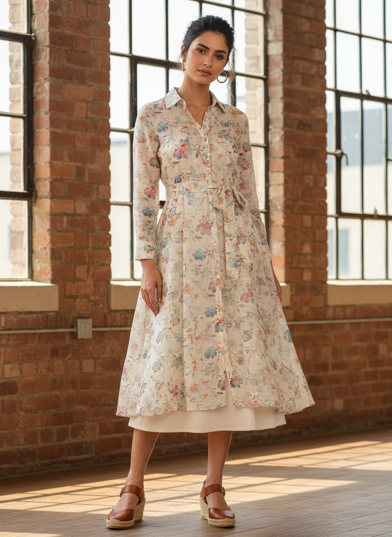 FAB VOGUE Studio Digital Printed Linen Look Polyester Fabric - Floral Pattern