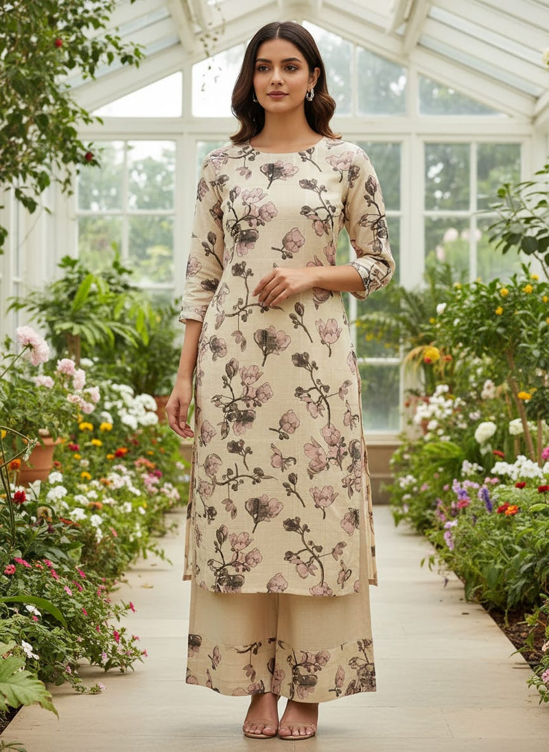 FAB VOGUE Studio Linen Look Digital Printed Polyester Fabric - Floral Pattern