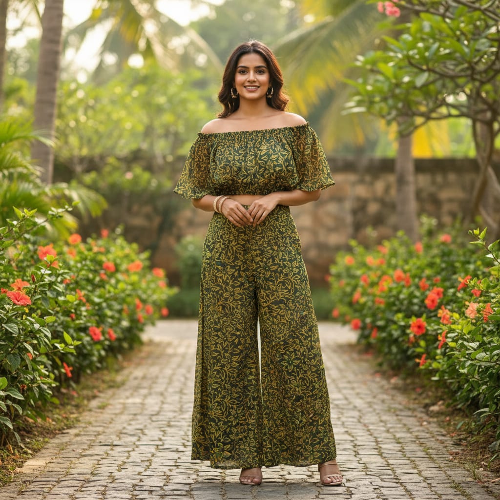 FAB VOGUE Studio Digital Printed Kota Doria Fabric - Floral,  Green & Gold