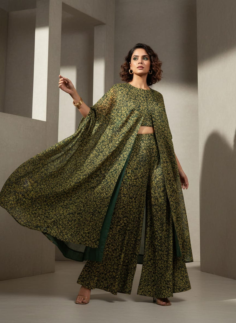 FAB VOGUE Studio Digital Printed Kota Doria Fabric - Floral,  Green & Gold