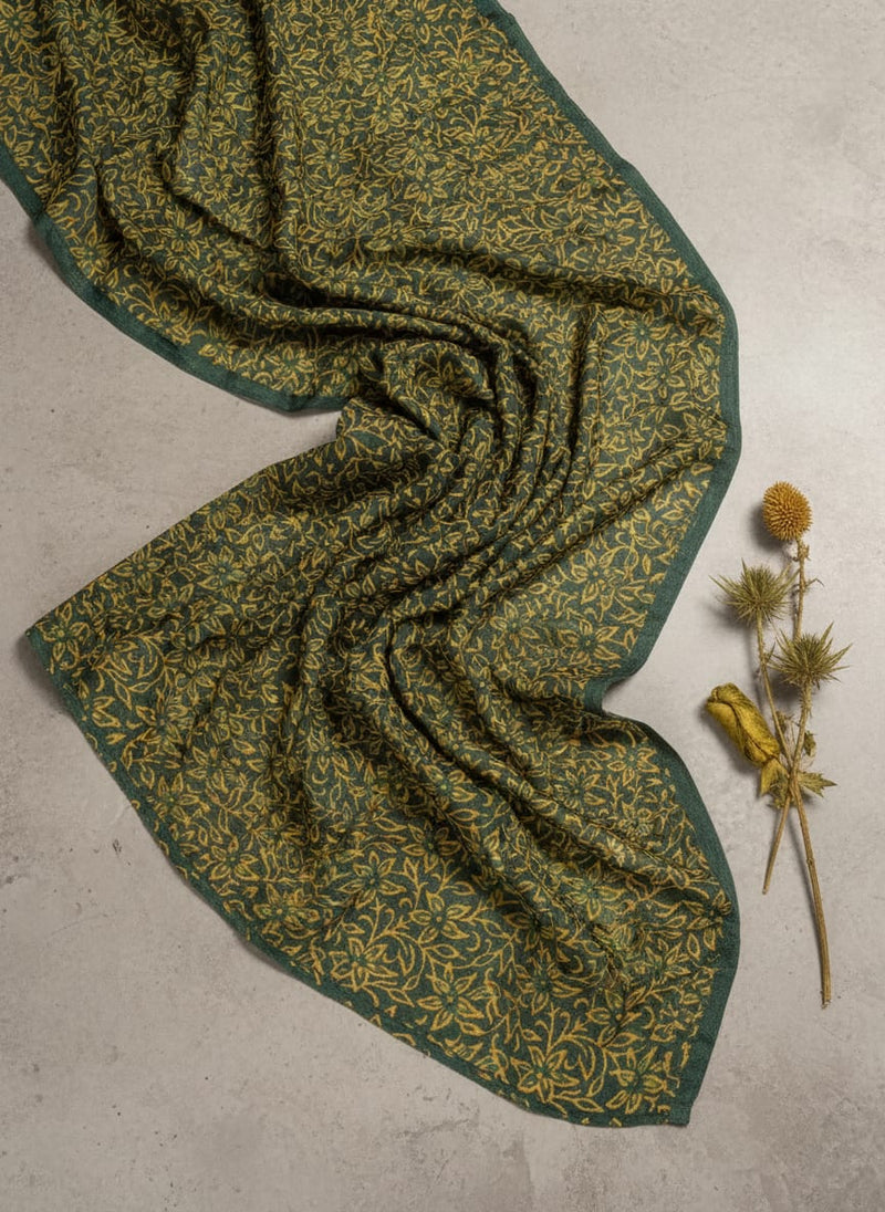 FAB VOGUE Studio Digital Printed Kota Doria Fabric - Floral,  Green & Gold
