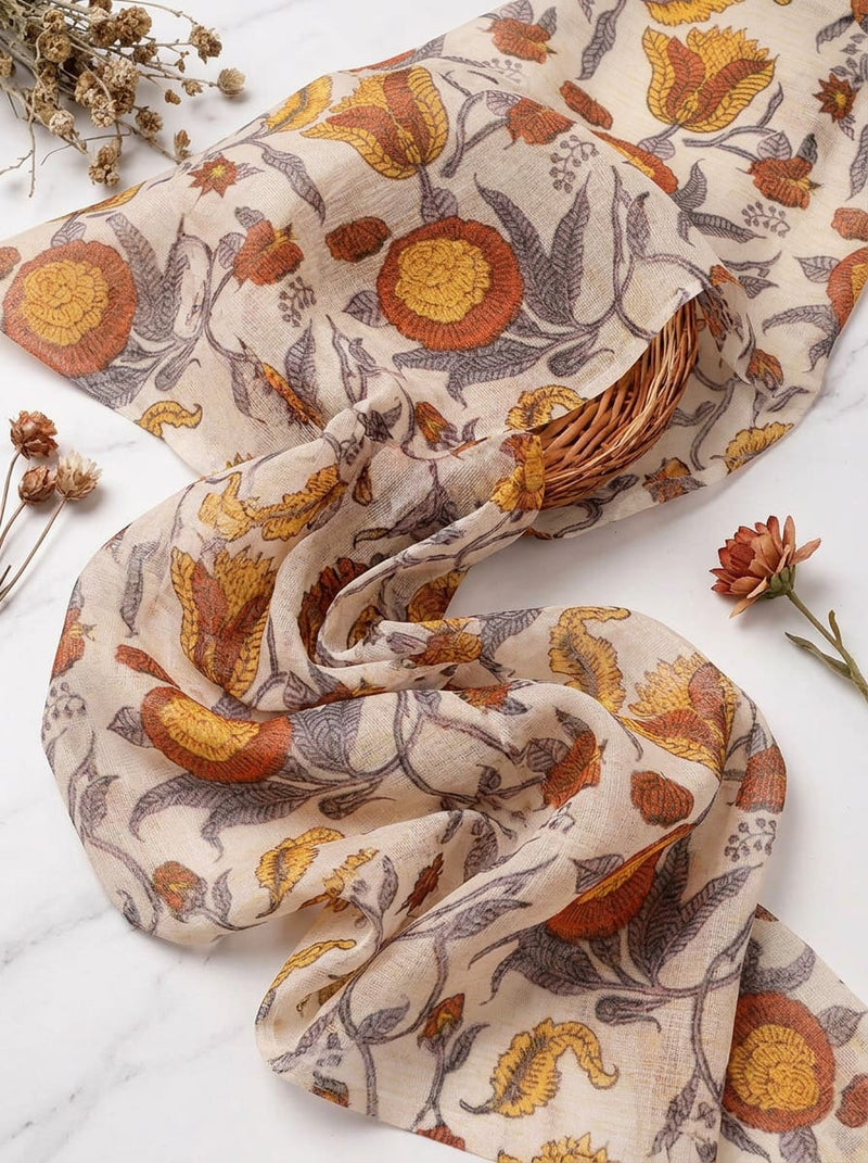 Multicolor Ethnic Floral Jaal Kota Doria Digital Printed Fabric