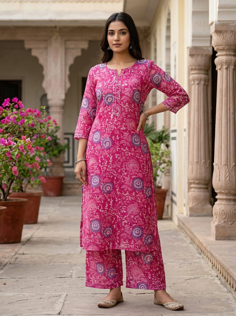 Pink Ethnic Stylized Floral Kota Doria Digital Printed Fabric