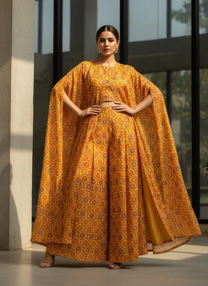 FAB VOGUE Studio Kota Doria Digital Printed Fabric - Mustard Yellow Floral