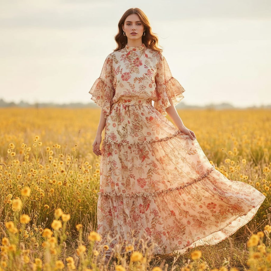FAB VOGUE Studio Digital Printed Chiffon Fabric - Floral Print