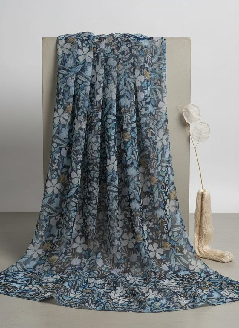 FAB VOGUE Studio Digital Printed Chiffon Fabric - Floral Blue