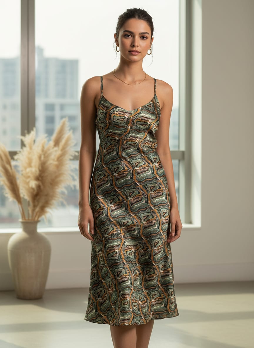 FAB VOGUE Studio Digital Printed Japan Satin Fabric - Green Marble