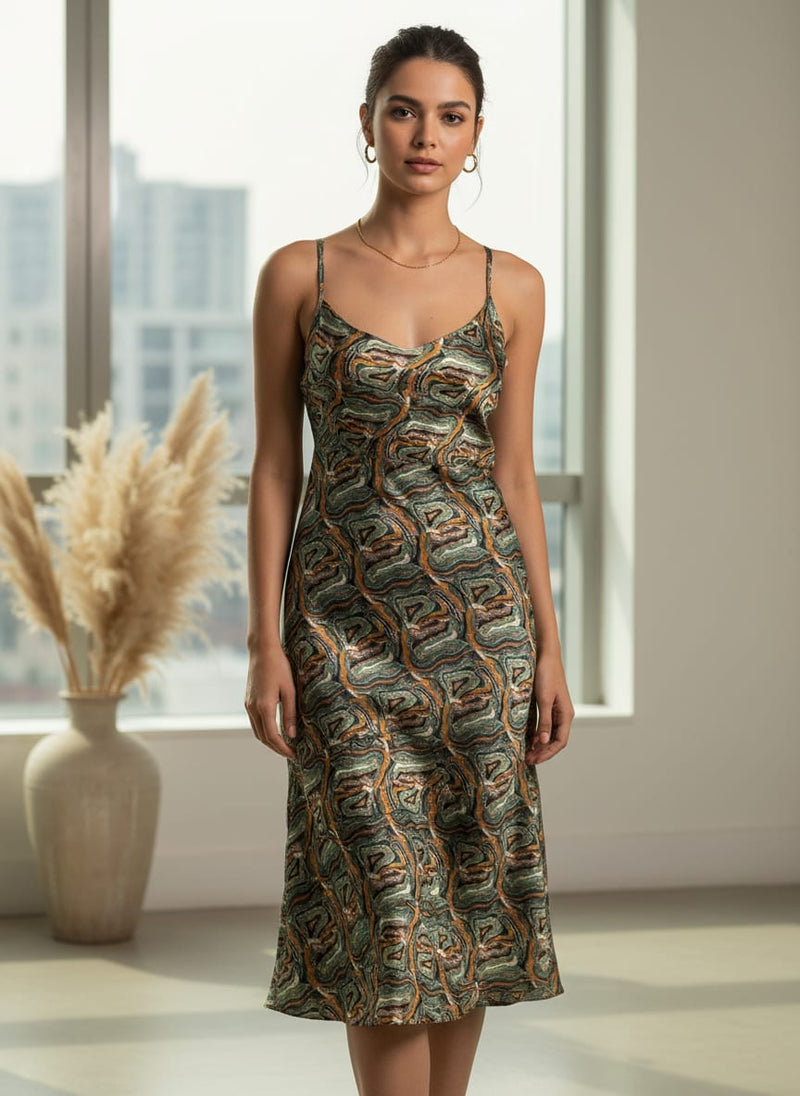 FAB VOGUE Studio Digital Printed Japan Satin Fabric - Green Marble