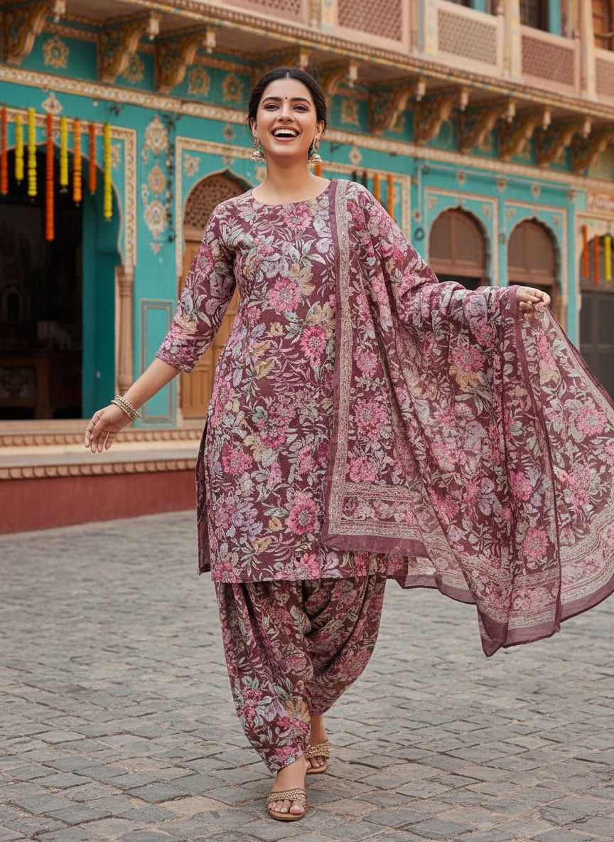 Linen Satin Floral Printed Fabric