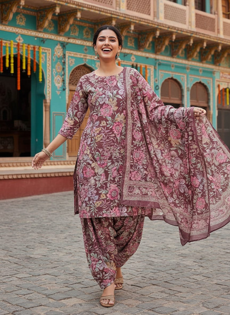 Linen Satin Floral Printed Fabric