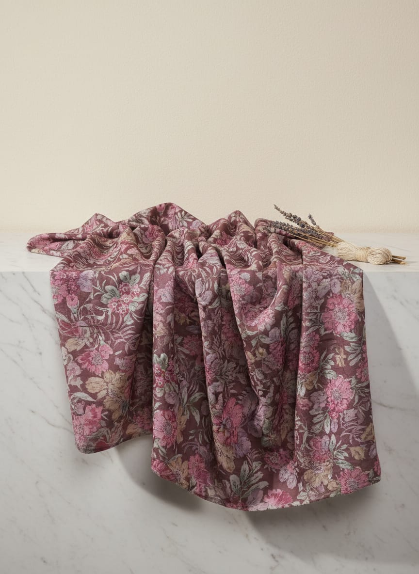 Linen Satin Floral Printed Fabric