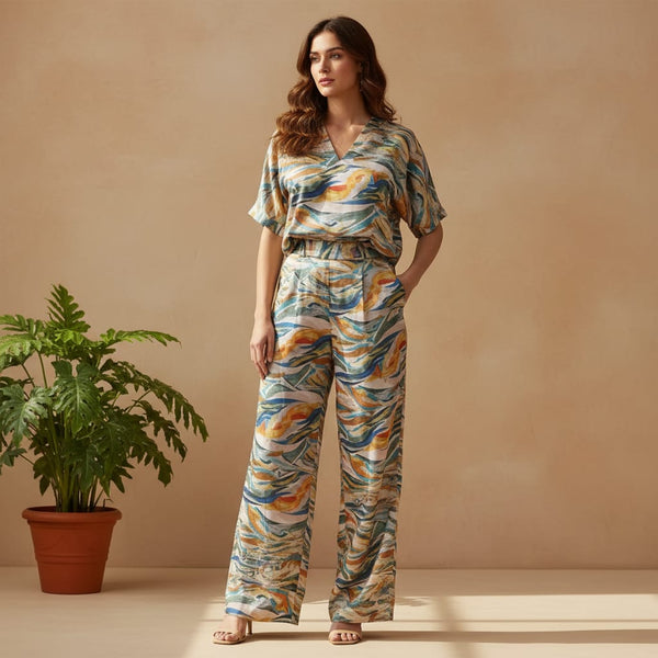 Abstract Print Linen Satin Fabric - alternate view