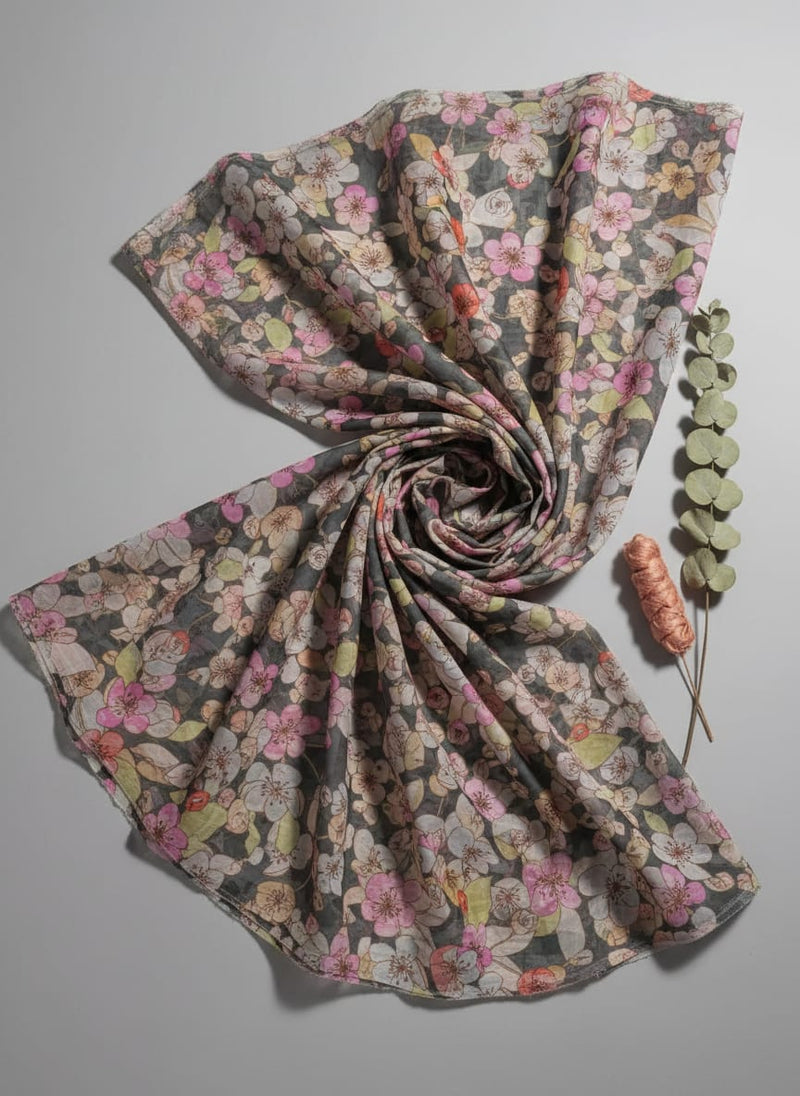 Black Floral Linen Satin Fabric