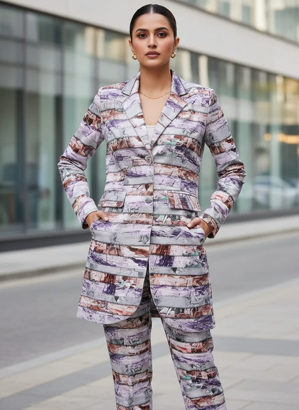 Grey and Multi Abstract Printed BSY Velvet Fabric - Blazer Kurta with Trousers Lookbook - BSVL-0-AA697-110 - alternate view