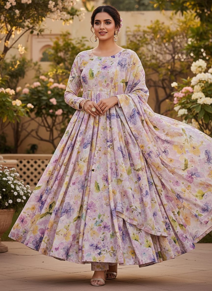 Floral Watercolor Print Satin Fabric
