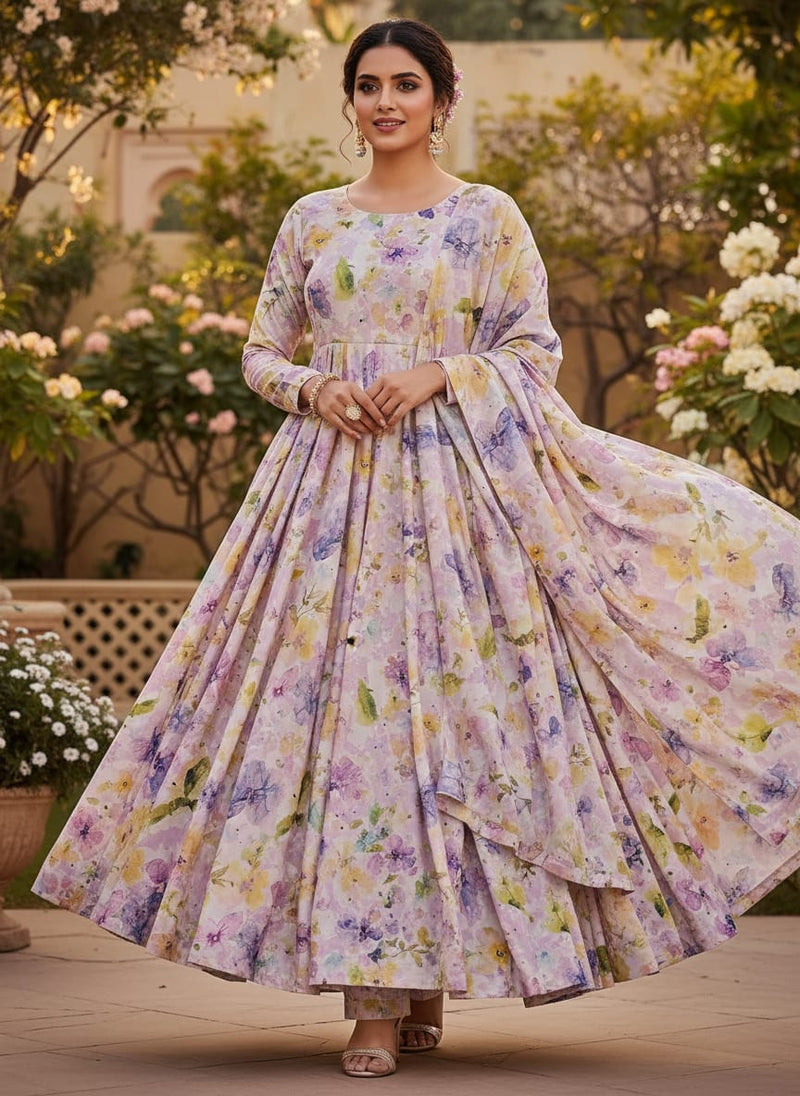 Floral Watercolor Print Satin Fabric
