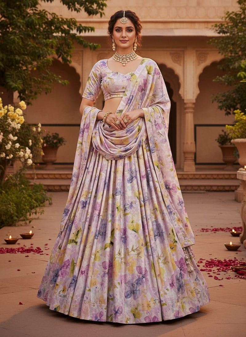Floral Watercolor Print Satin Fabric