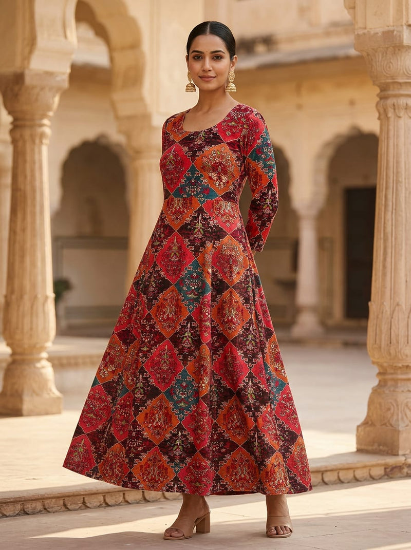 Multicolor Ethnic Patchwork Floral BSY Velvet Digital Printed Fabric