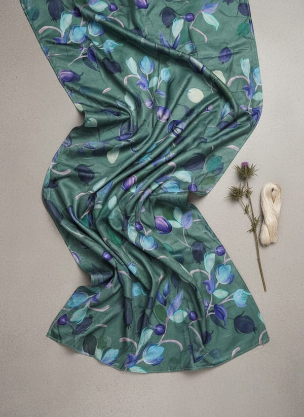 Green Floral Printed Satin Fabric - Fabric Editorial Studio Flatlay Lookbook - BSVL-0-AA750-110