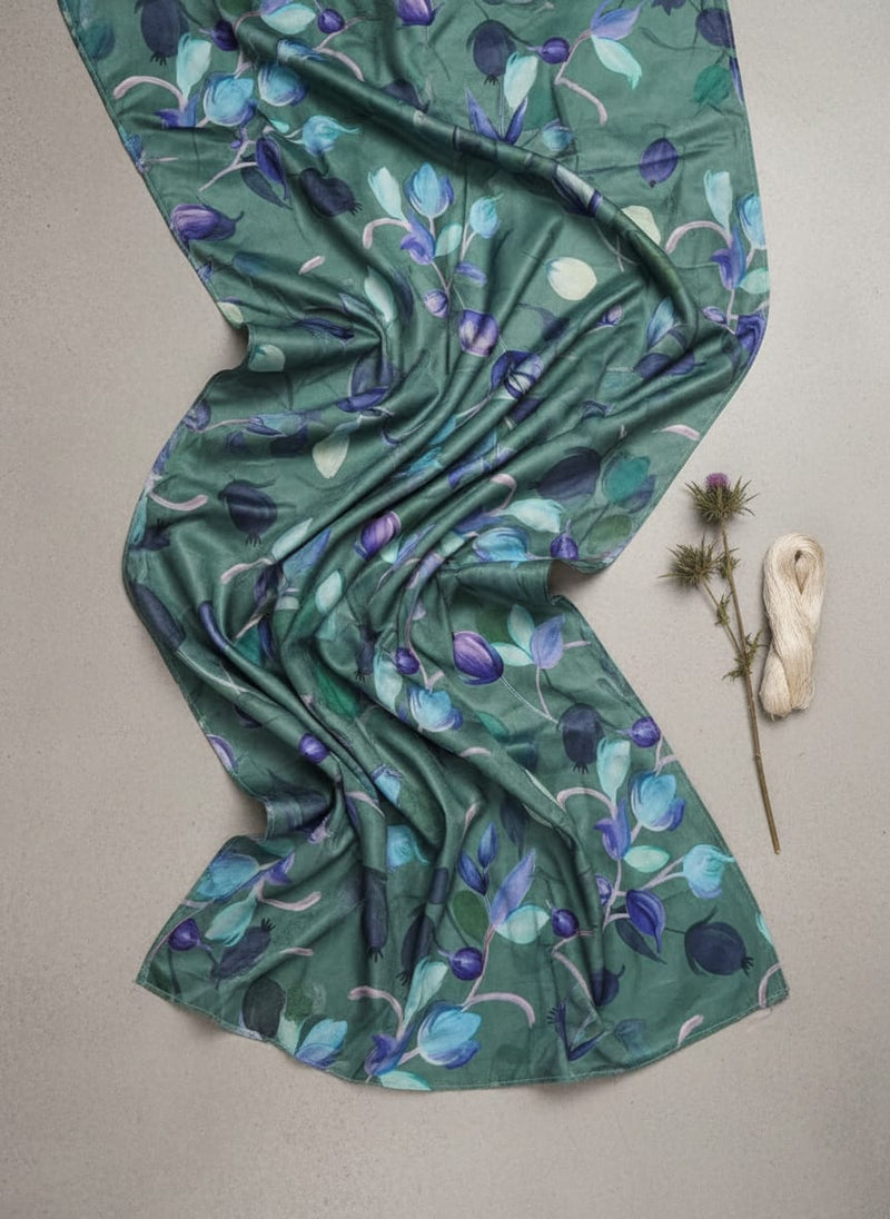 Green Floral Printed Satin Fabric