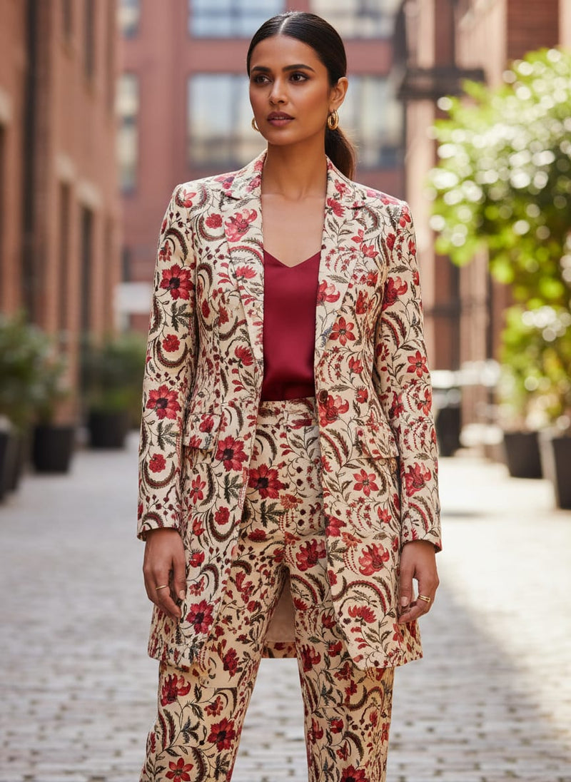 Red Floral Printed  Fabric