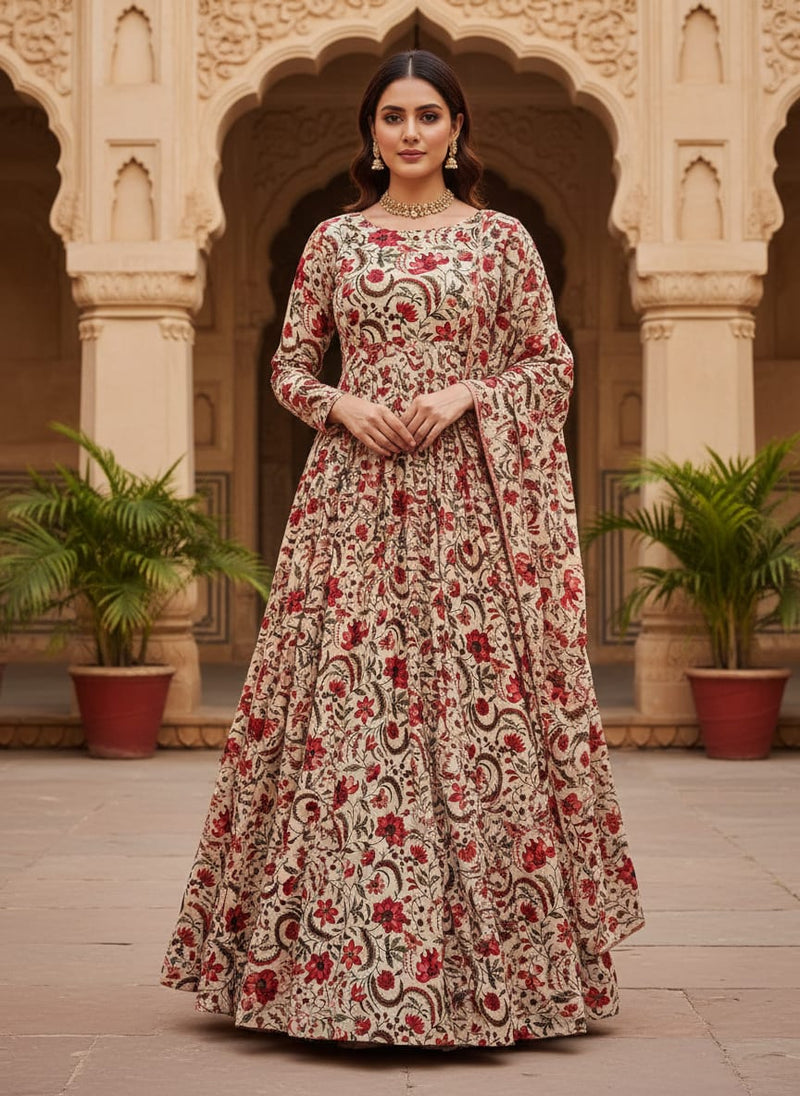 Red Floral Printed  Fabric