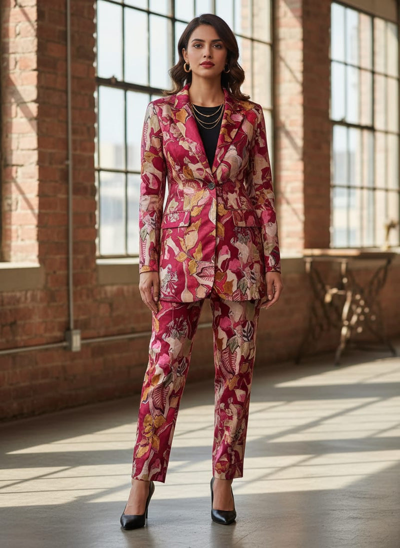 Red Floral Printed Satin Fabric