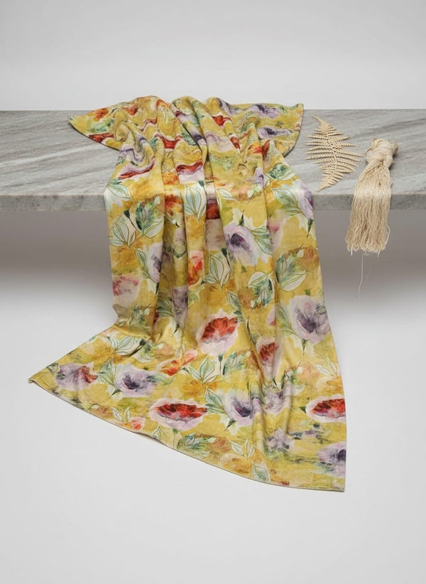 Yellow Watercolor Floral Printed Satin Fabric - Fabric Editorial Studio Flatlay Lookbook - BSVL-0-AA749-110
