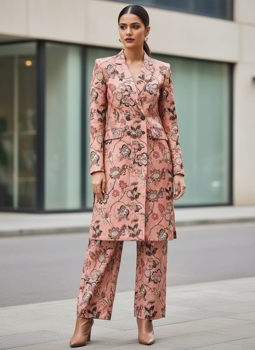 Pink Floral Satin Fabric