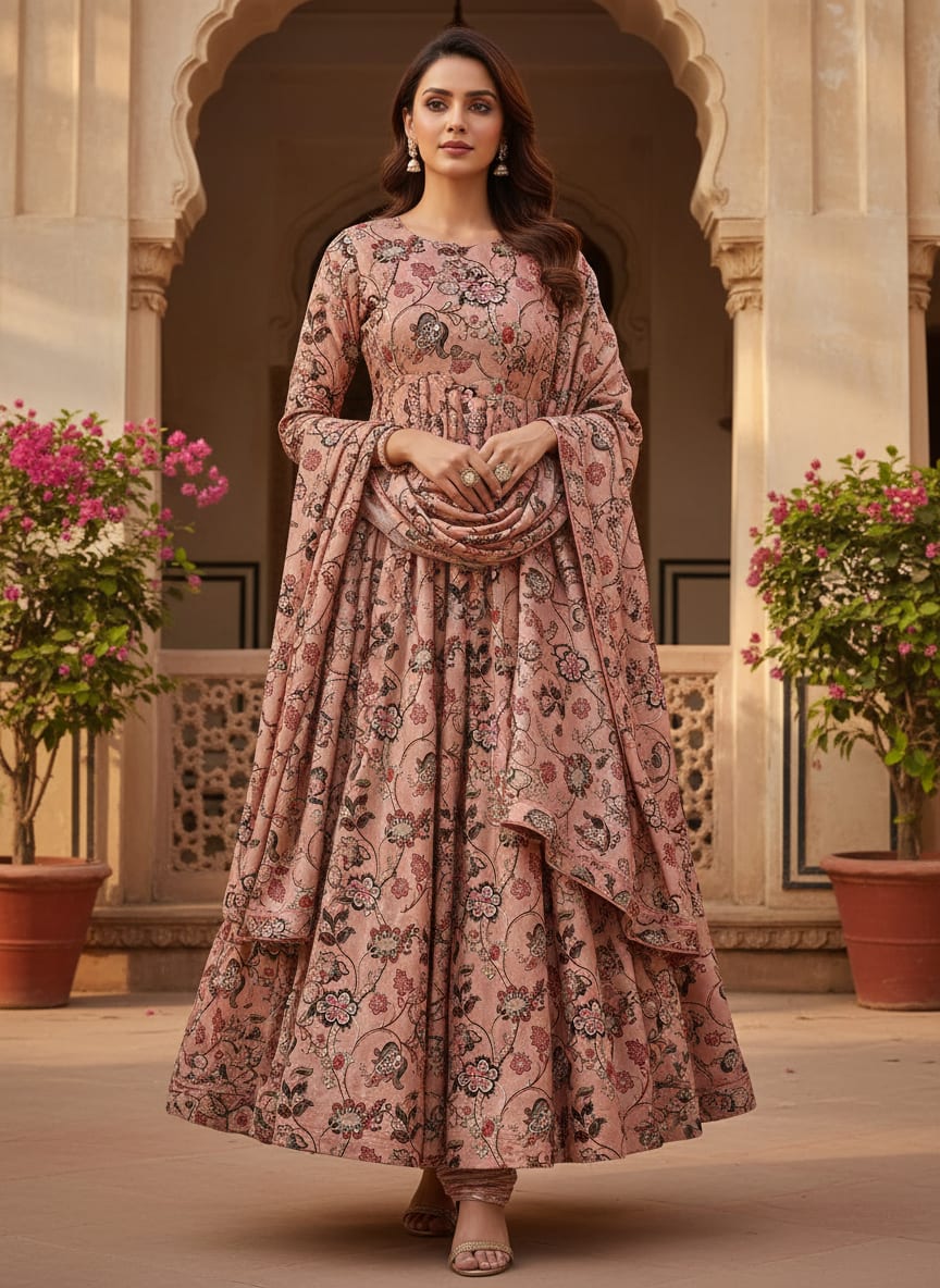 Pink Floral Satin Fabric