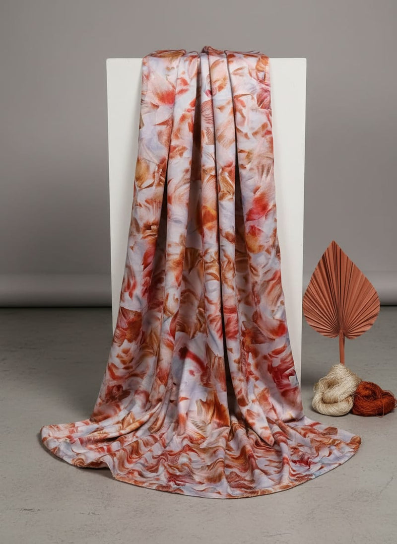 Abstract Floral Printed Satin Fabric