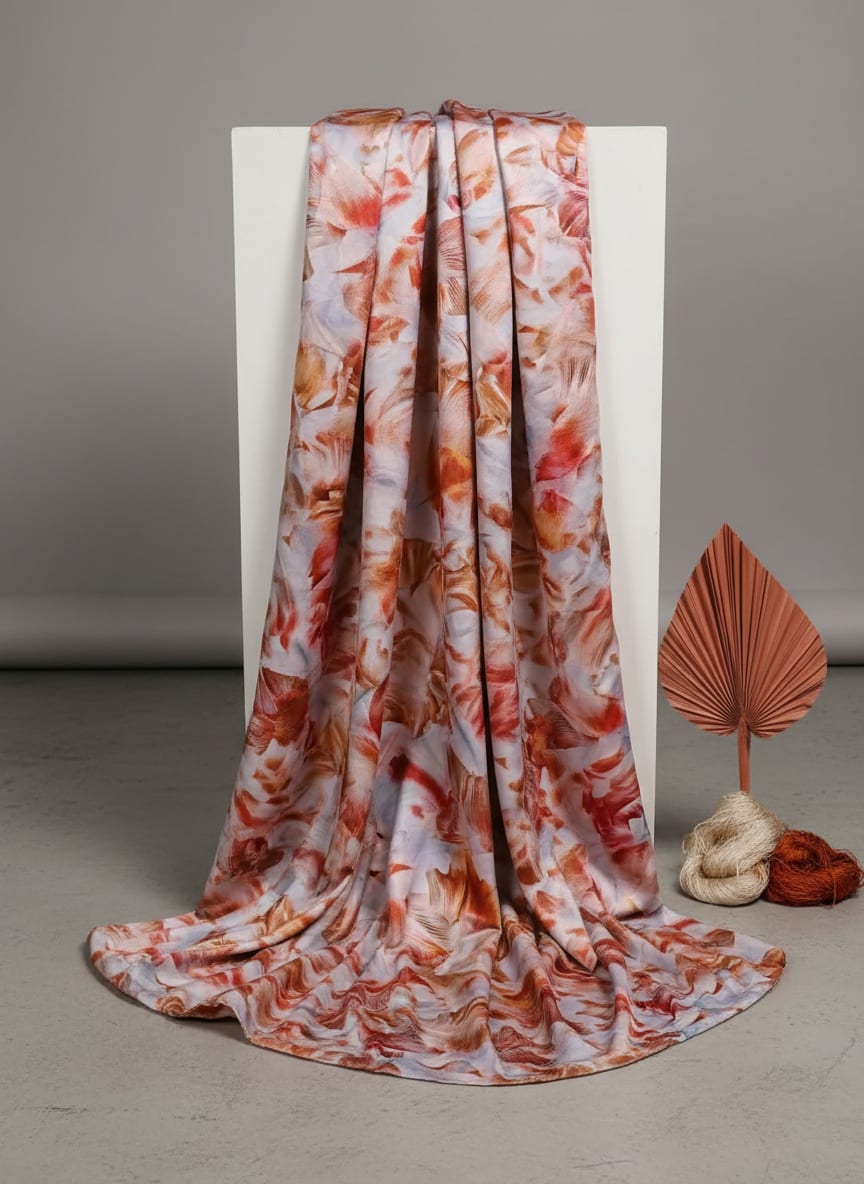 Abstract Floral Printed Satin Fabric