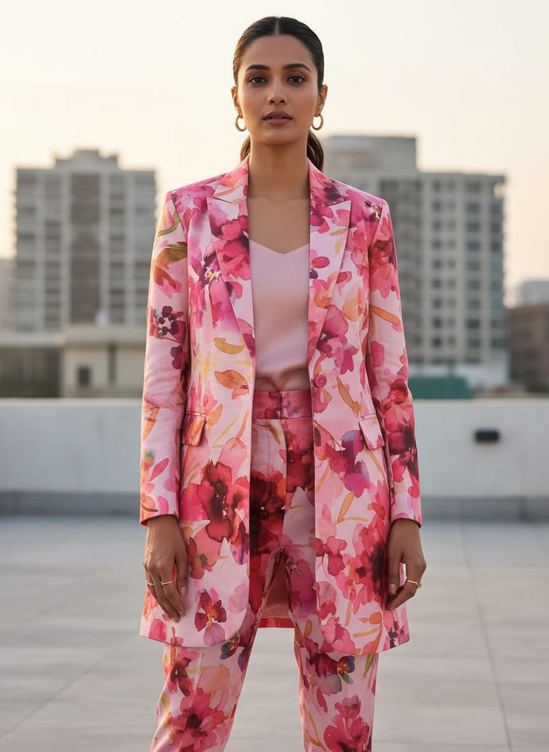 Pink Watercolor Floral Printed Fabric