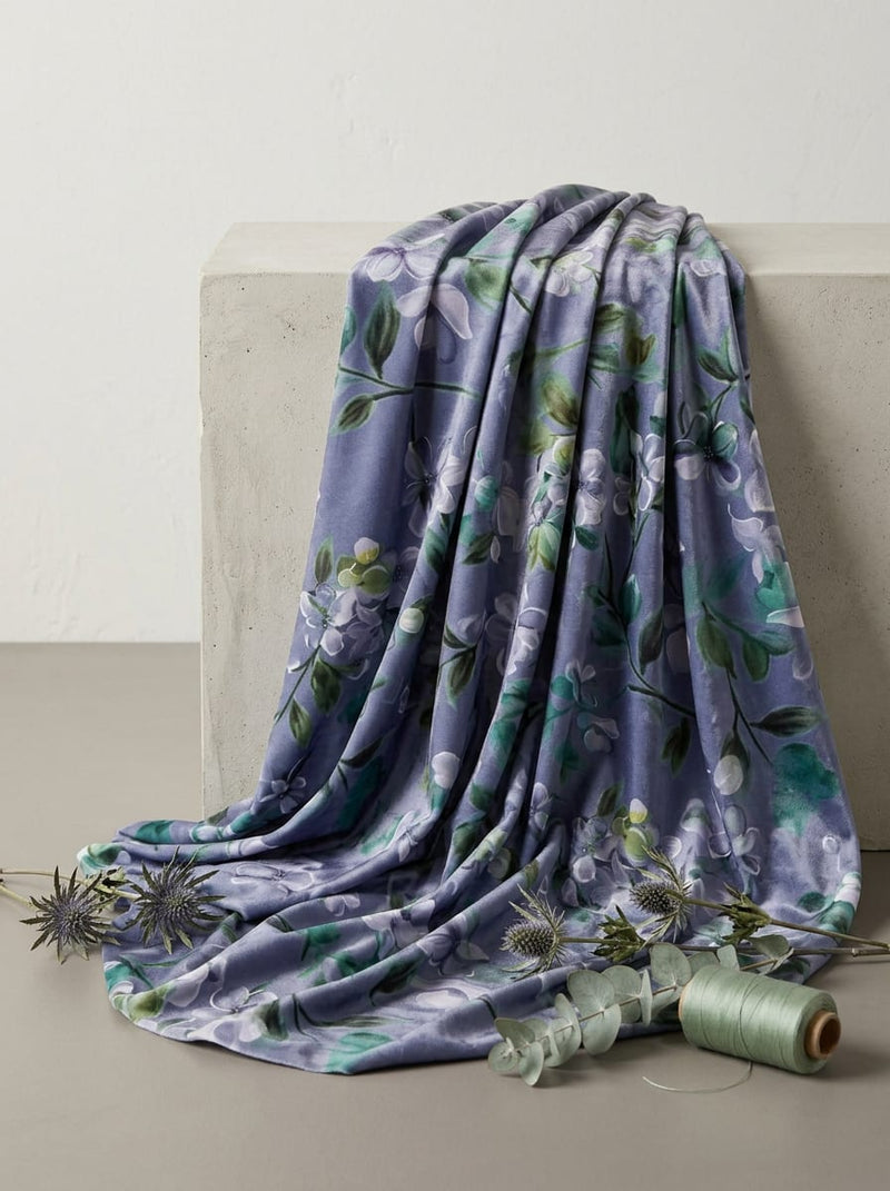 Purple Watercolour Floral BSY Velvet Digital Printed Fabric