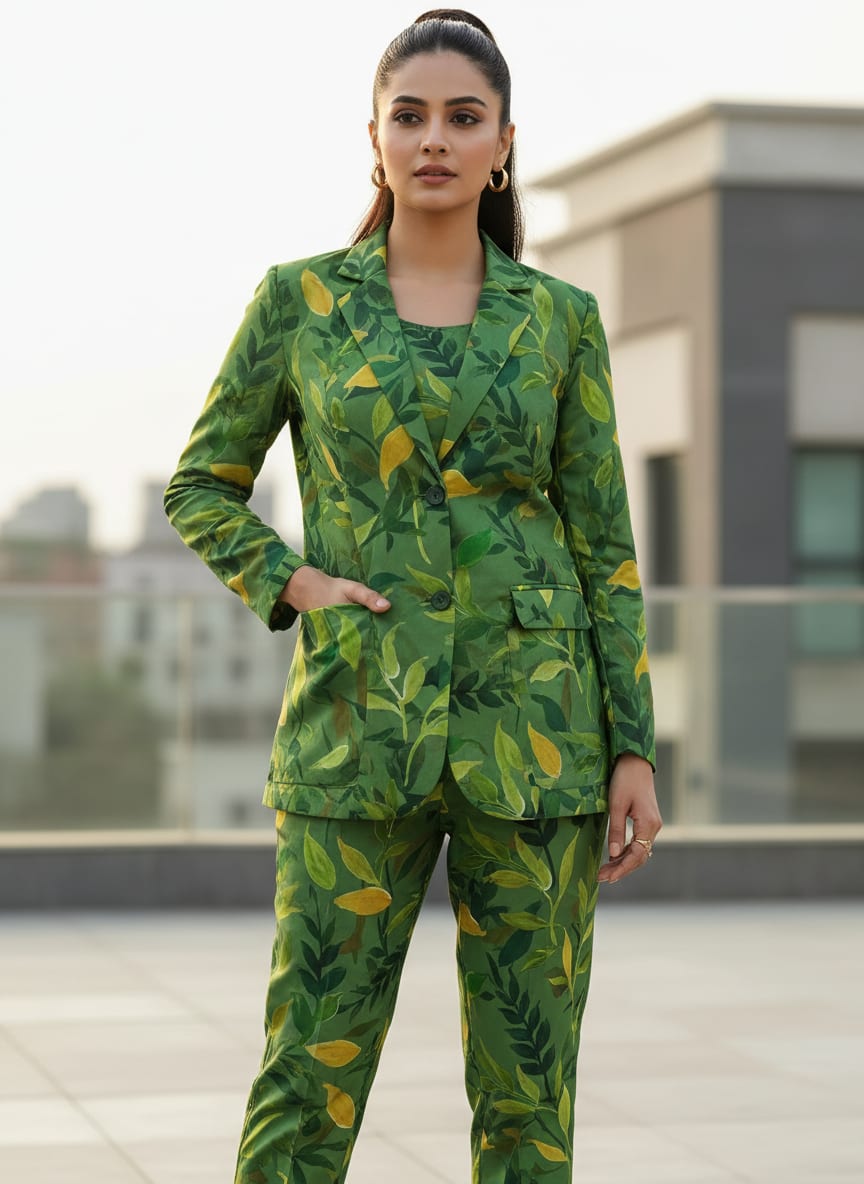 Green Leaves Printed Fabric