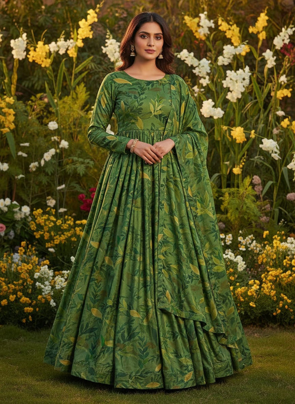 Green Leaves Printed Fabric - Anarkali Kurta Set Lookbook - BSVL-0-AA740-110 - alternate view
