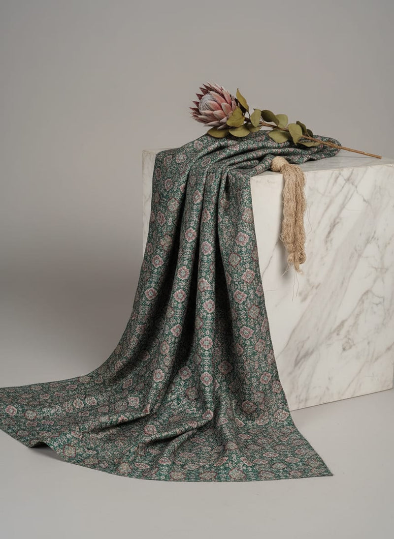 Green Floral Dola Silk Fabric