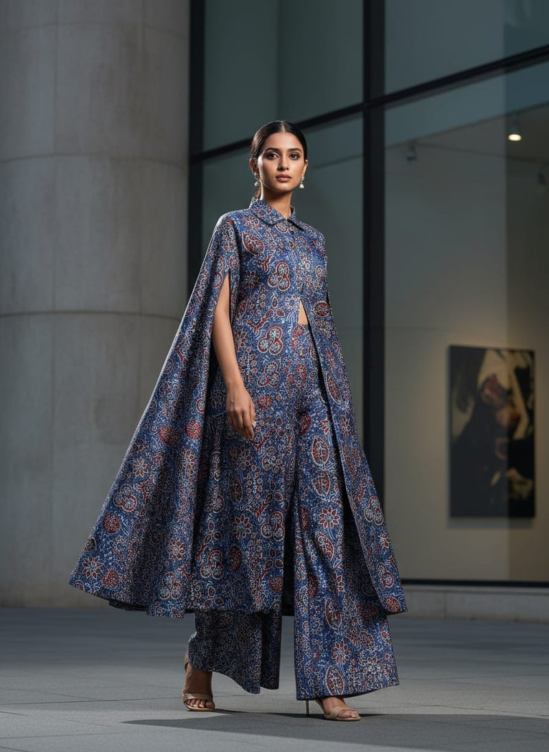 Dola Silk Ajrakh Printed Fabric