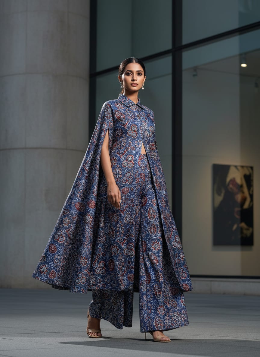 Dola Silk Ajrakh Printed Fabric